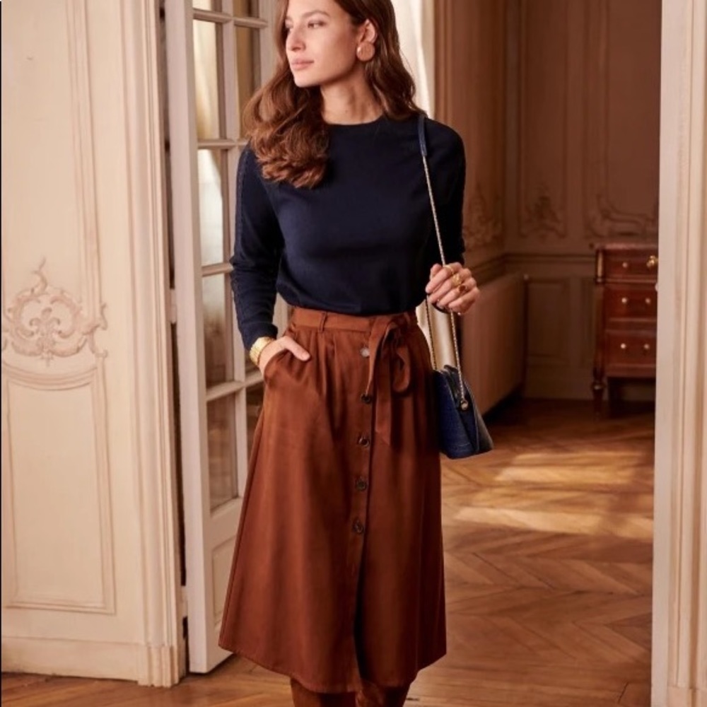 Sezane “Celina” Brown Midi Skirt